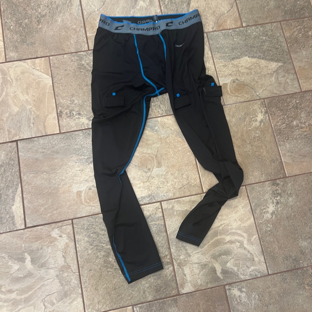Champro Black and Blue Compression Hockey Pants . Velcro for pads. Adult XL